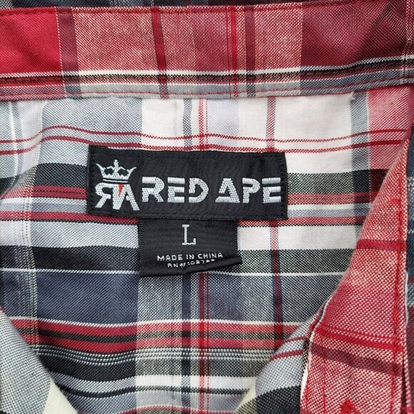 Red Ape Mens Red Plaid Collared Long Sleeve Button Up Shirt  Large - Picture 5 of 14